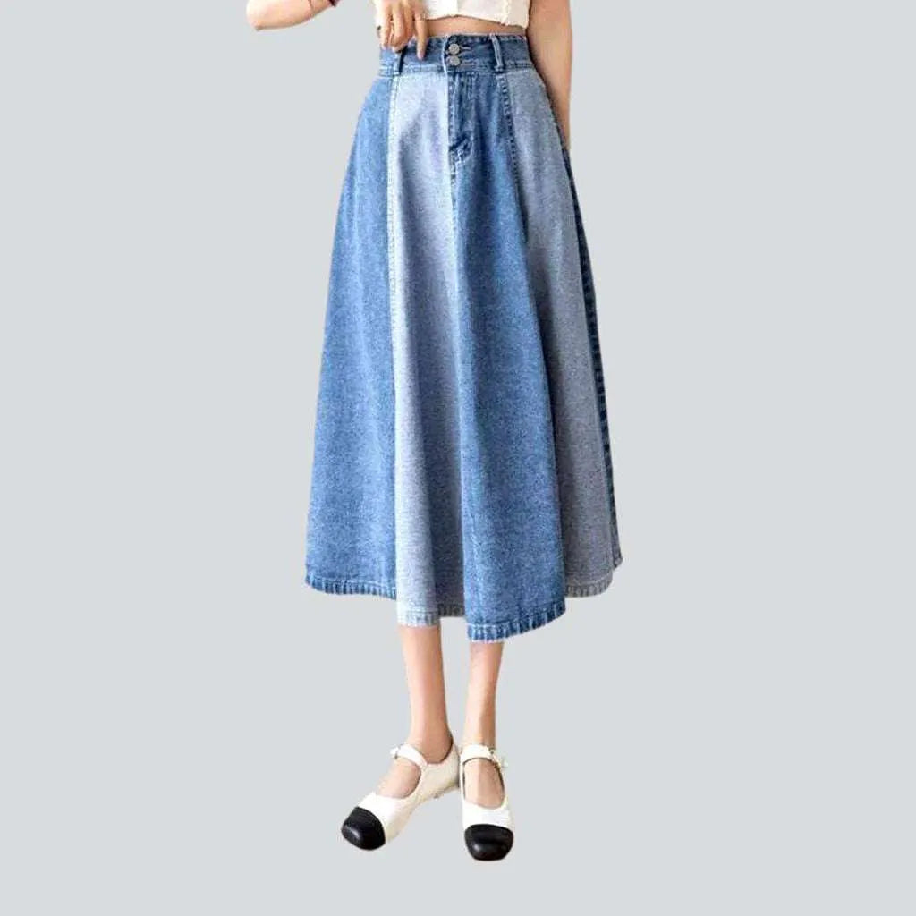 Women's Everyday Attire Color block flared denim skirt