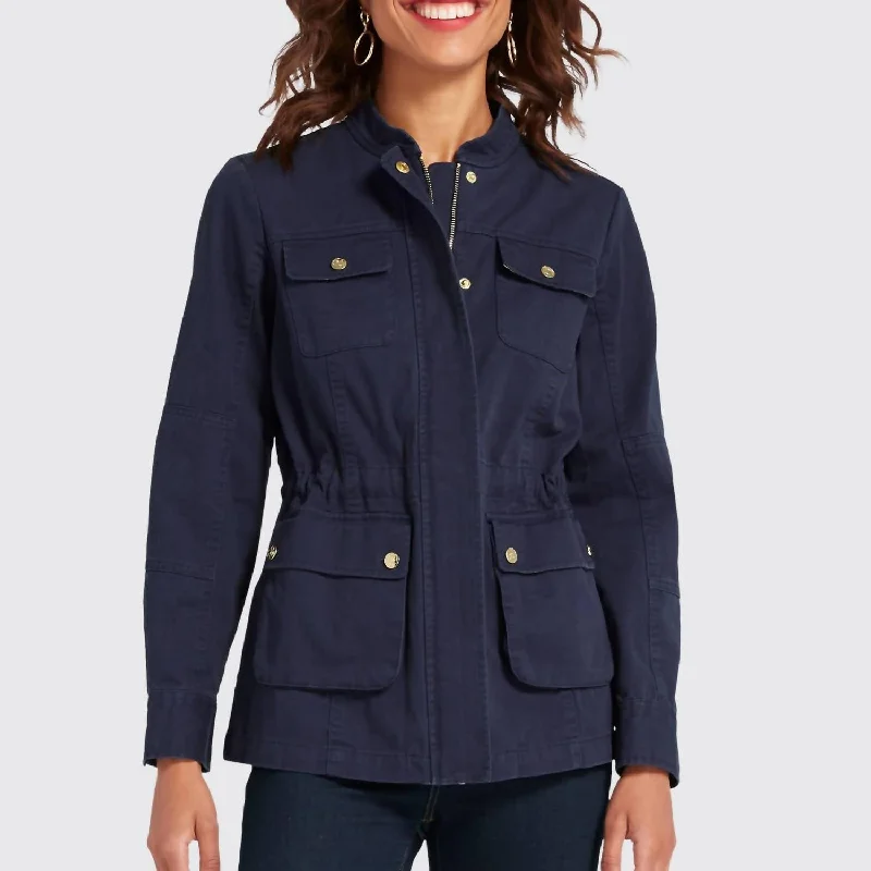 Women's Clothing For Outdoor Activities Solid Pocket Utility Jacket In Nassau Navy