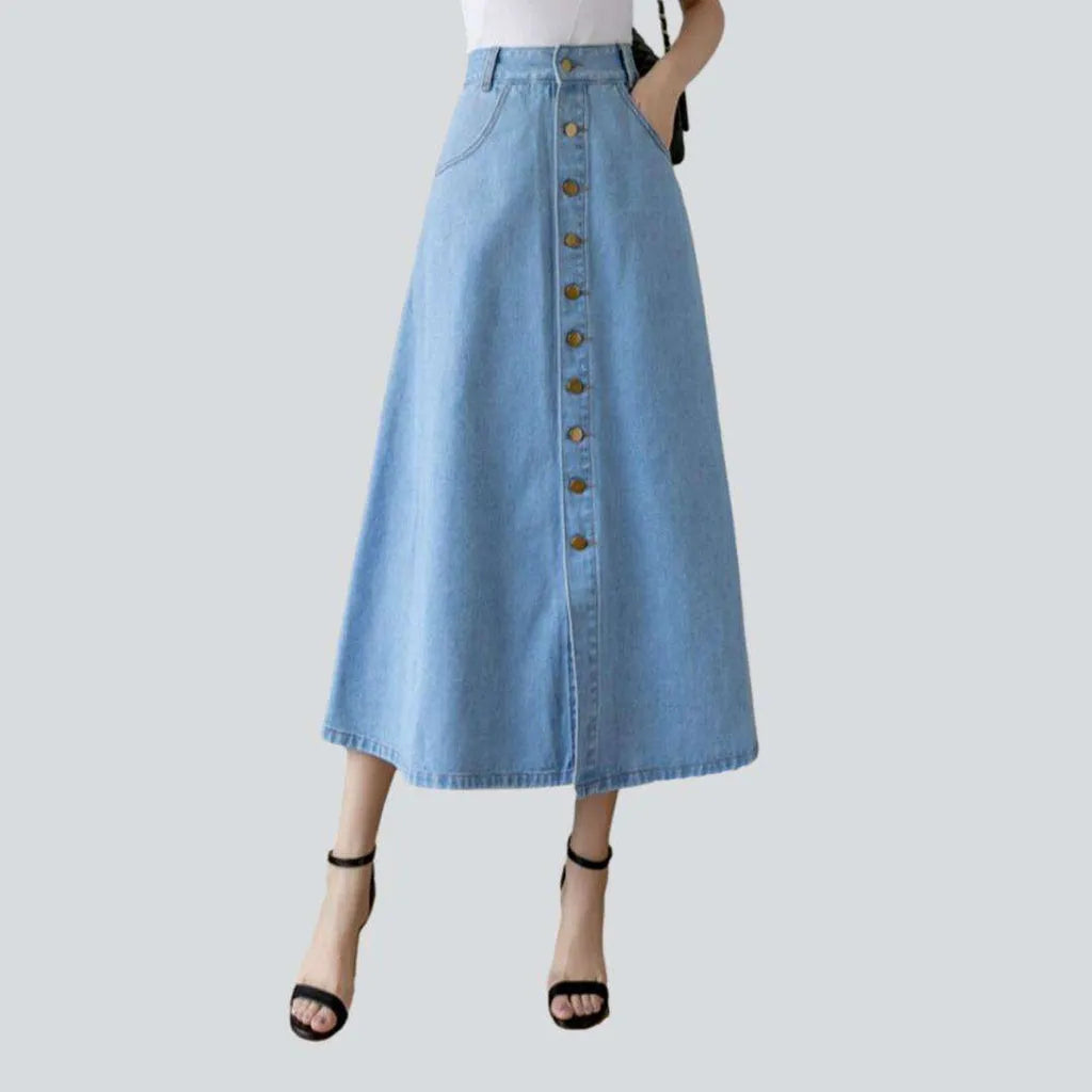 Women's Trendy Casual Outfit Buttons-down flare denim skirt