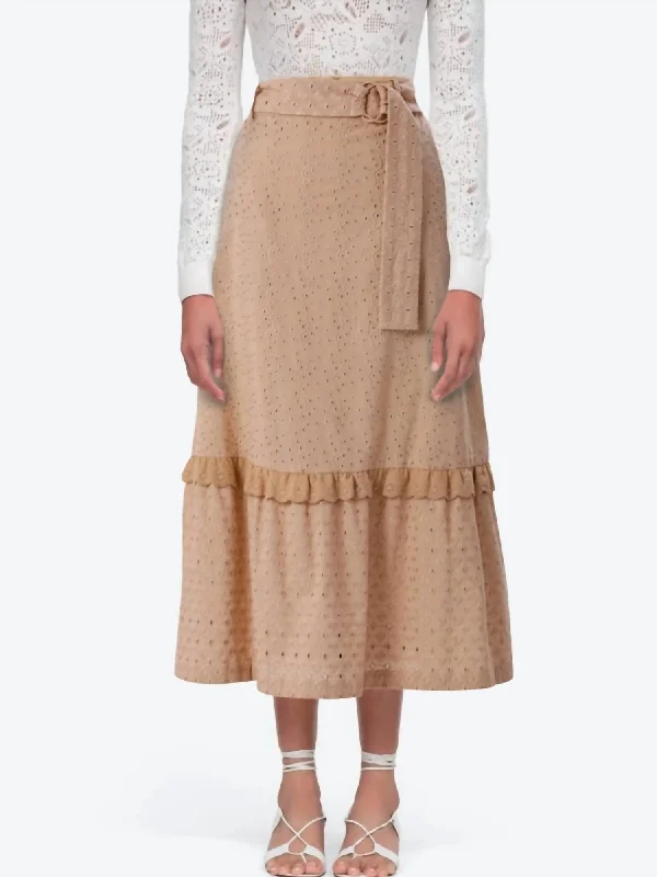 Sale On Sale Margaret Eyelet Midi Skirt In Beige