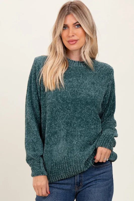 Women's Elegant Outfit Forest Green Chenille Knit Sweater