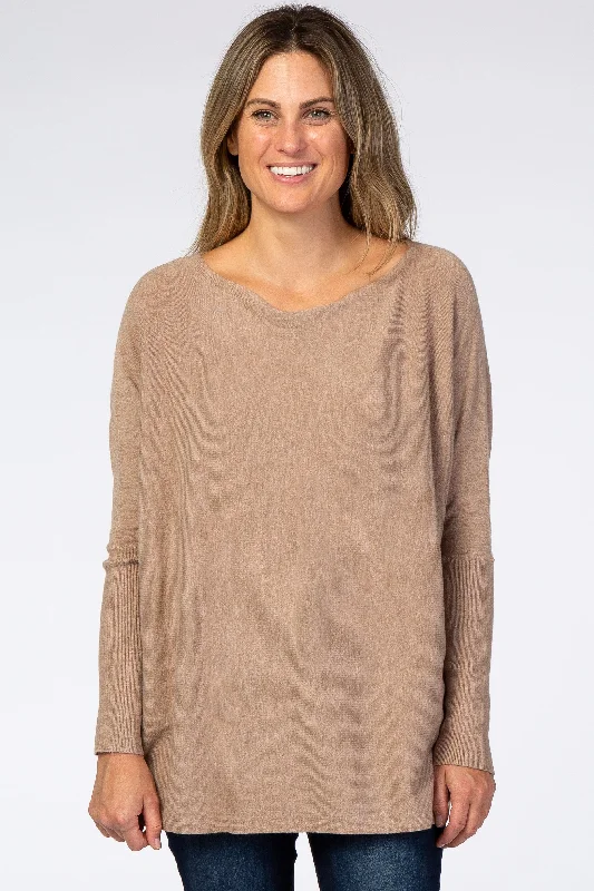 Chic Women's Clothing Mocha Soft Knit Boatneck Dolman Sleeve Sweater