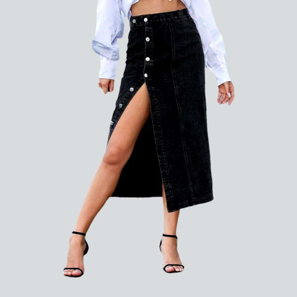 Chic Women's Clothing for Date Nights Elegant buttoned women's deniim skirt