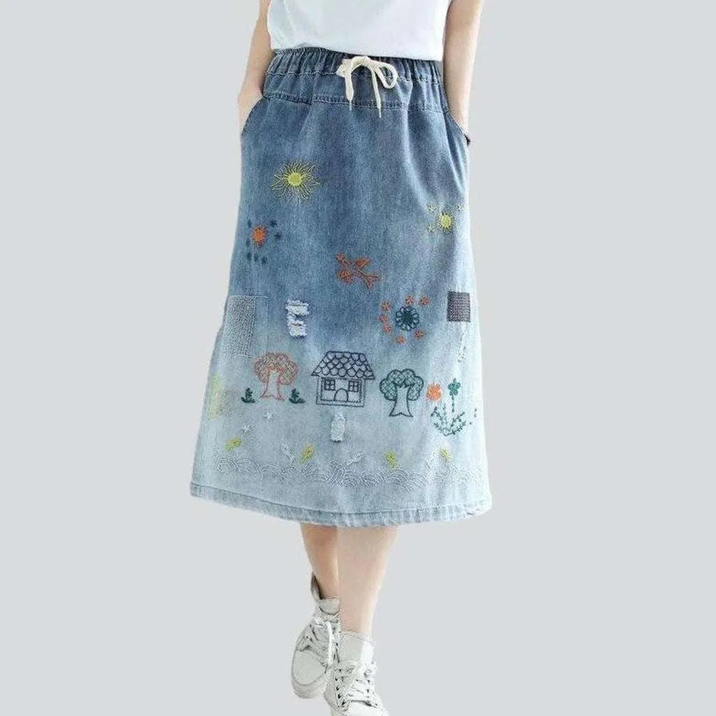 Women's Casual Wear Clothing Street fashion embroidered jeans skirt