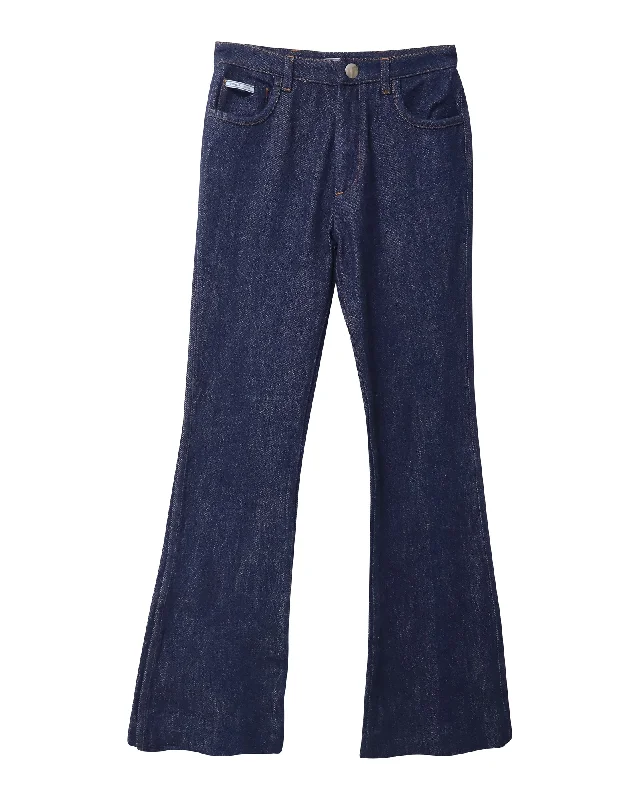 Women's Online Boutique Prada Flared Denim Jeans in Dark Blue Cotton