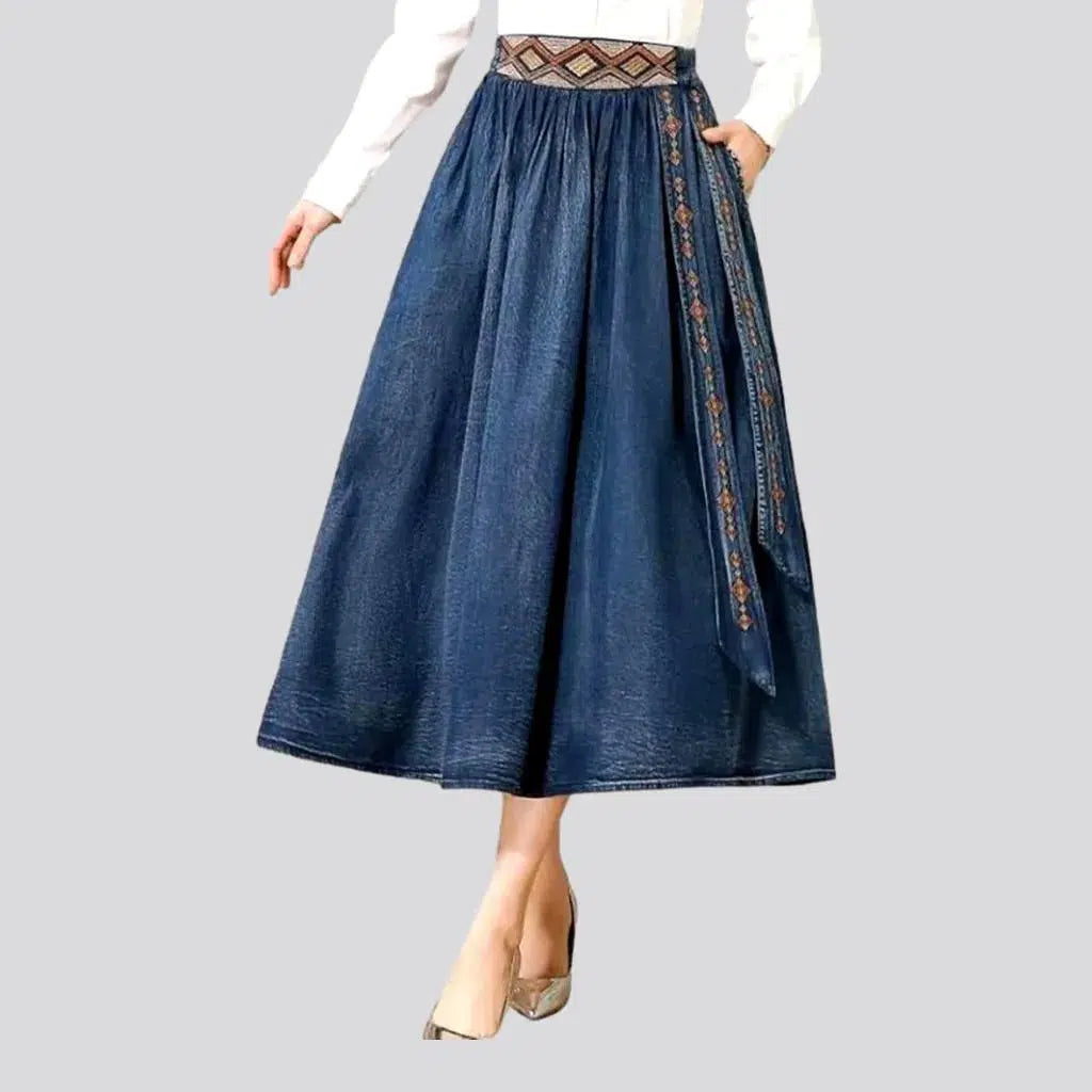 Women's Chic Outerwear Attire Long high-waist denim skirt for ladies