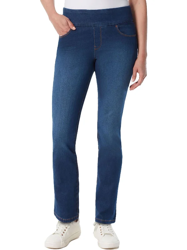 Plus Size Women Wear Amanda Womens High Rise Pull On Straight Leg Jeans