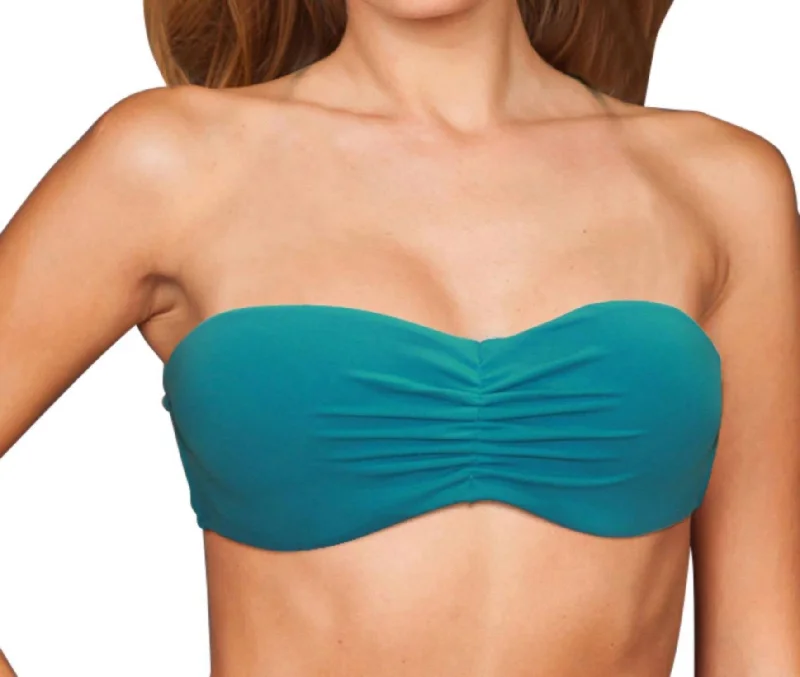 Women Fashion Center Ruched Bandeau Bikini Top In Peacock