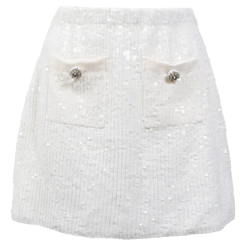 Flash Sale Online Self-Portrait Pocket Mini Skirt in White Sequin