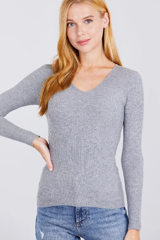 Affordable Women's Clothing V-neck Viscose Rib Sweater