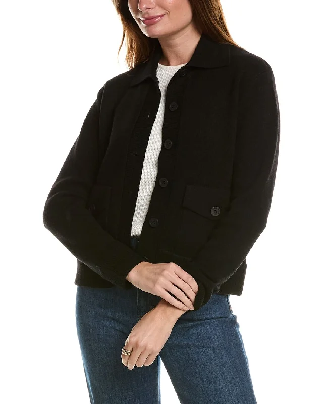 Women's Seasonal Attire Forte Cashmere Double Knit Crop Rib Trim Wool & Cashmere-Blend Shacket