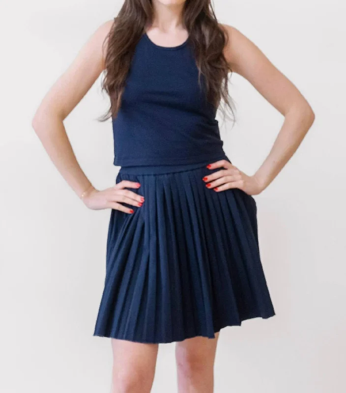 Luxury Women's Fashion Les Tien Paulina Box Pleat Tennis Skirt In Navy