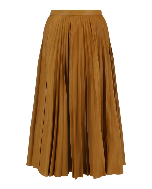 Women's Vacation Outfit Pleated Leather Midi Skirt