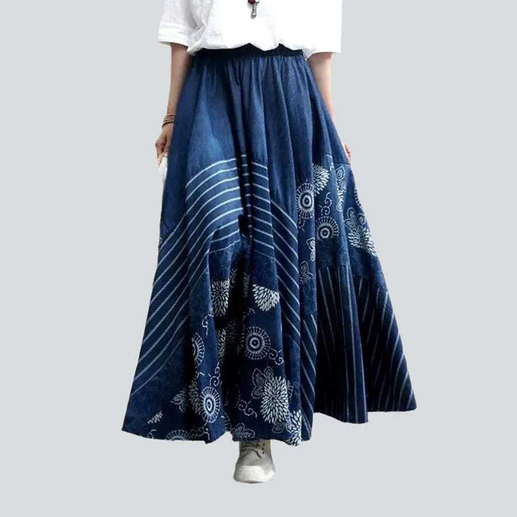 Effortless Chic for Women Bohemian flared long denim skirt