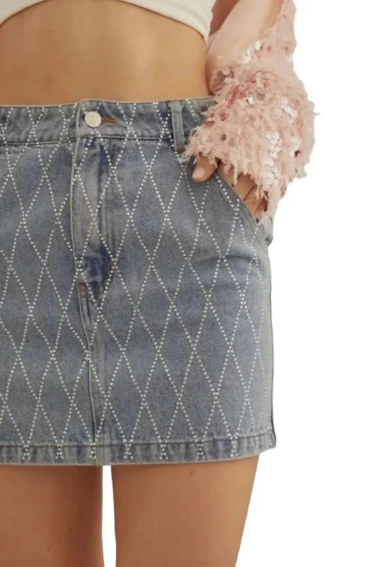 Online Boutique Stores Rhinestone Studded Denim Skirt In Blue