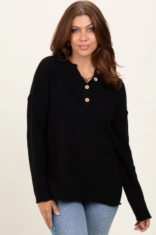 Latest Fashion for Women Black Diamond Knit Button Detail Sweater