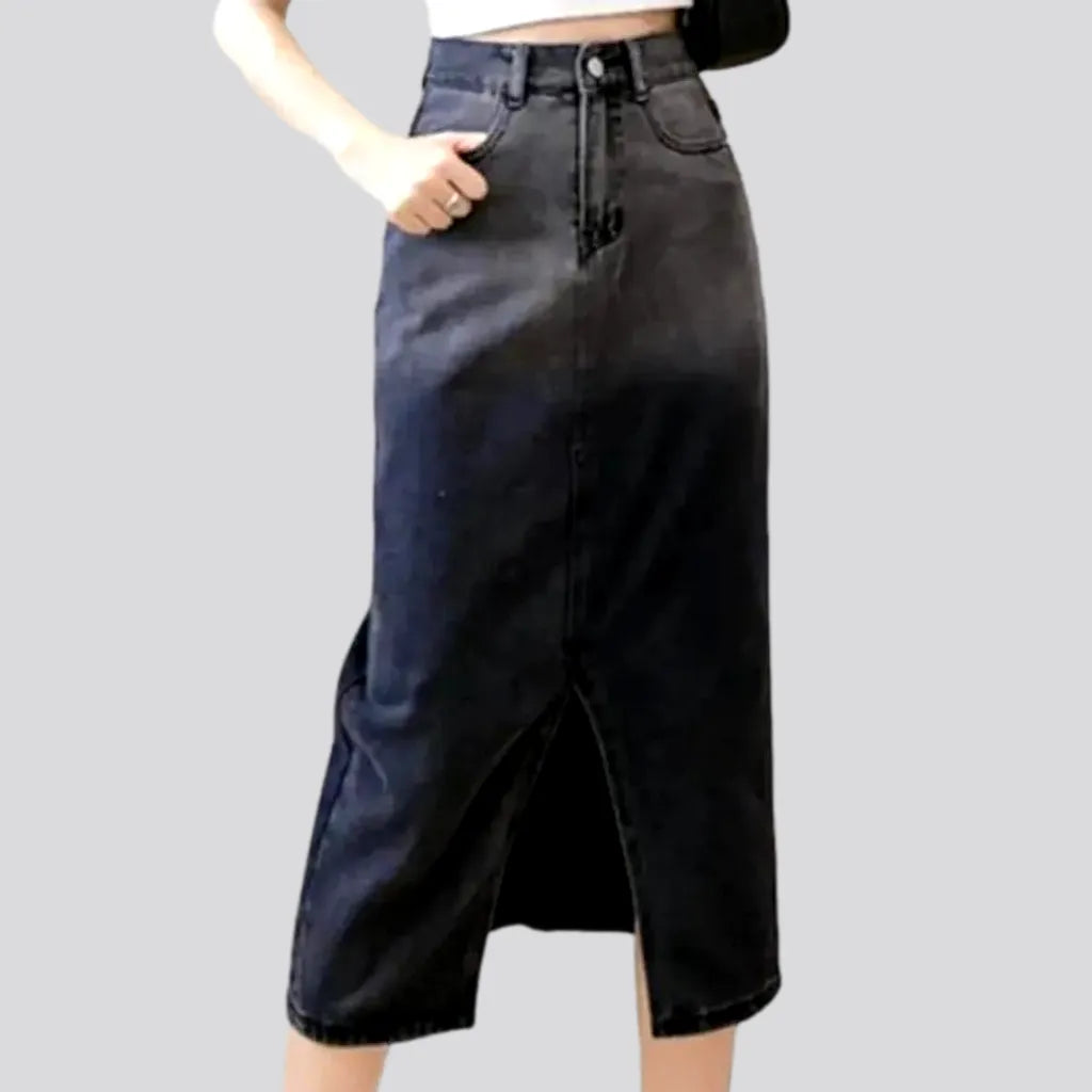 Women's Active Clothing Black front-slit women's denim skirt