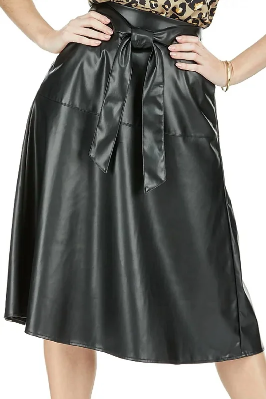 Women's Transitional Attire Pleather Midi Skirt In Black