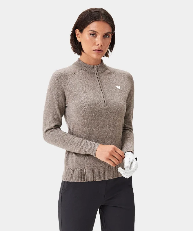 Timeless Women's Clothes Bridge Brown Merino Quarter Zip