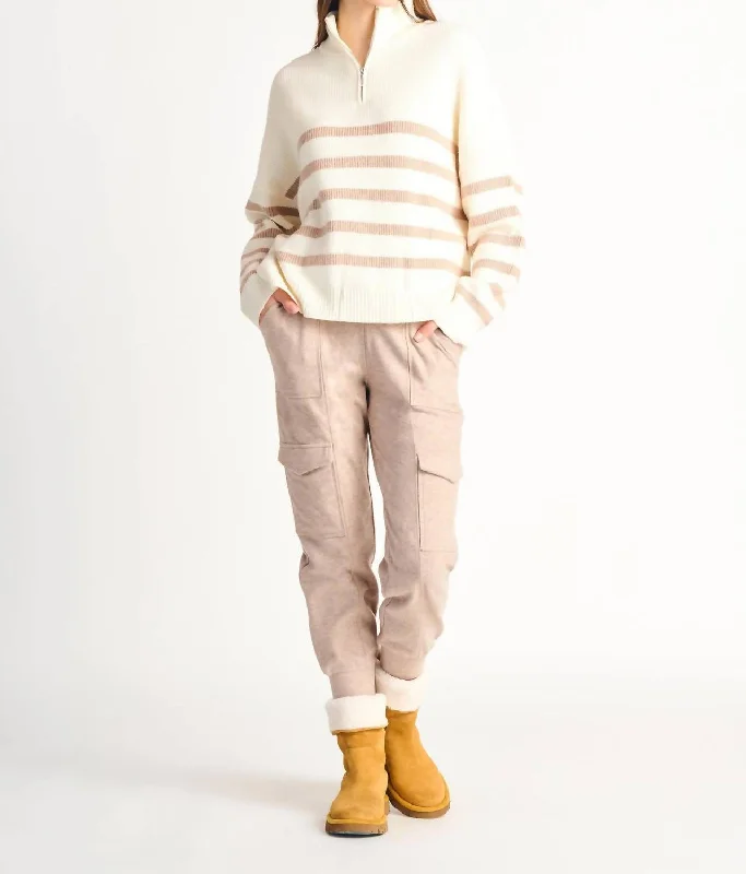 Women's Classic Outfit Half Zip Stripe Sweater In Natural