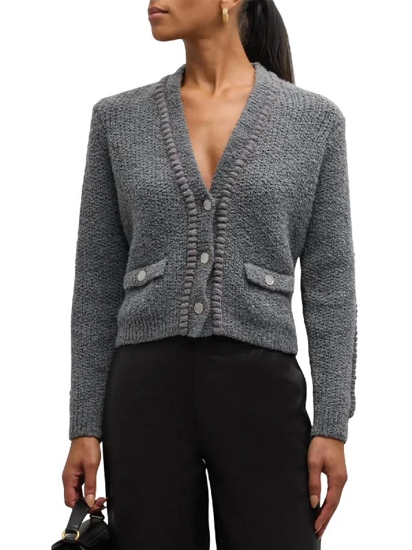 Unique Women's Fashion Pieces Double Pocket Cropped Cardigan In Pewter