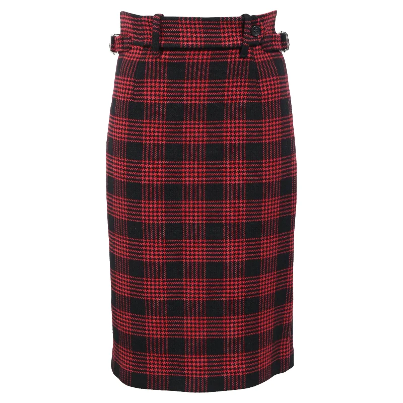 Seasonal Women's Fashion Trends Red Valentino Prince of Wales Plaid Pencil Skirt in Red Cotton