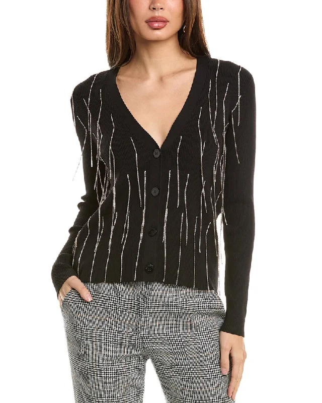 Plus-Size Women's Clothing Elie Tahari Crystal Fringe Cardigan