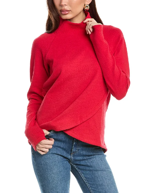 Easygoing Women's Style IBKUL Popcorn Stitch Asymmetrical Zip Pullover