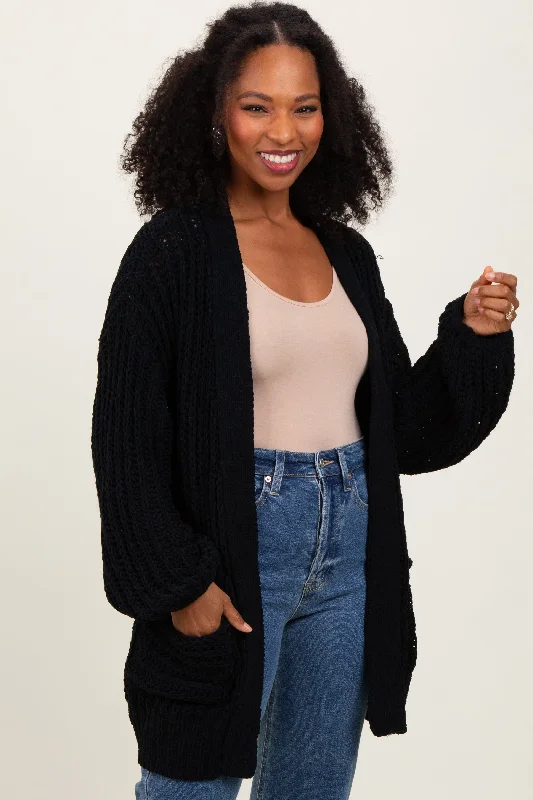 Trendy Boutique Online Black Chunky Knit Oversized Pocket Cardigan