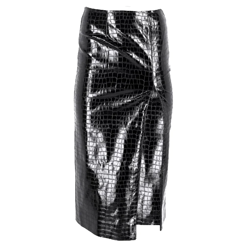 Women's Athletic Outfit Rotate Birger Christensen Leeds Faux Croc-effect Midi Skirt In Black Faux Leather