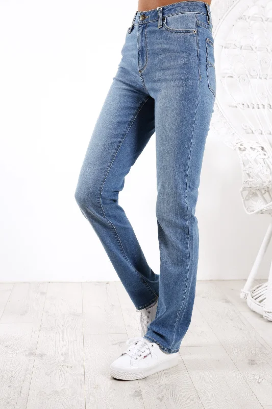 Women's Everyday Clothes Classic Mid Straight Jean Washed Indigo