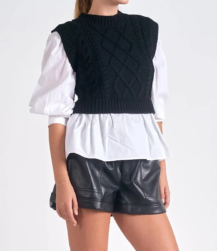 Casual Women's Clothing Online Layered Sweater Vest In Black