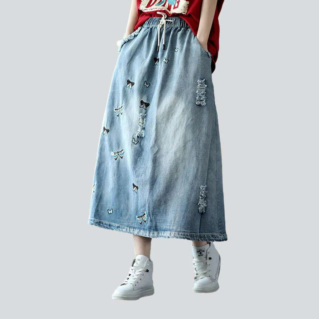 High-Fashion Women's Clothing Butterfly embroidery long jeans skirt