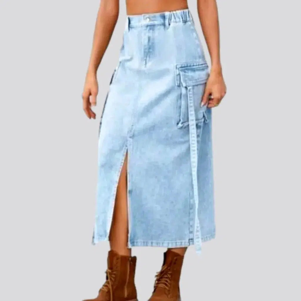 Elegant Women's Clothing Online Long cargo denim skirt
 for ladies