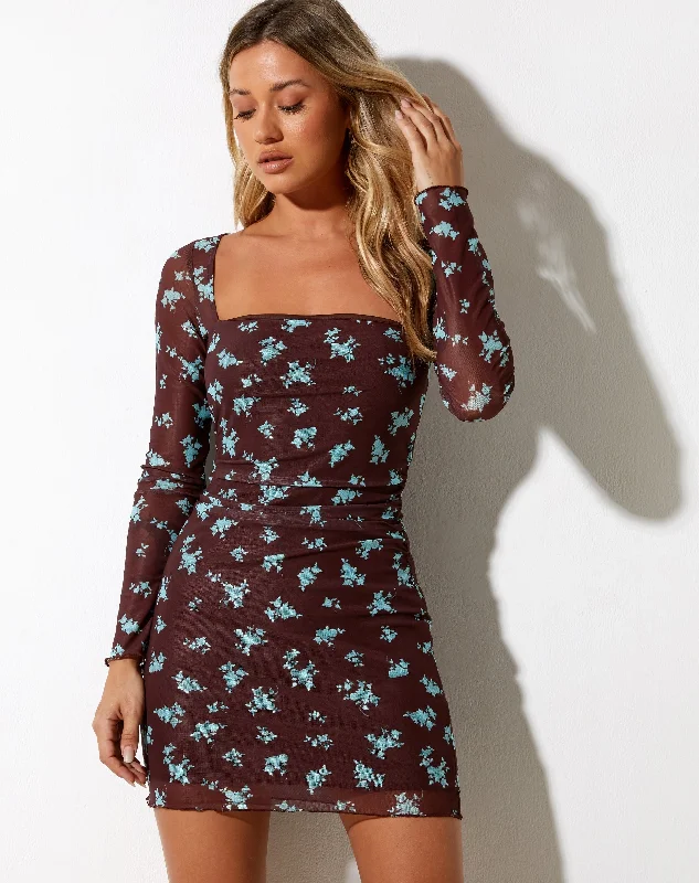 Casual Fashion Trends for Women Wilem Mini Dress Femme Floral Blue and Brown