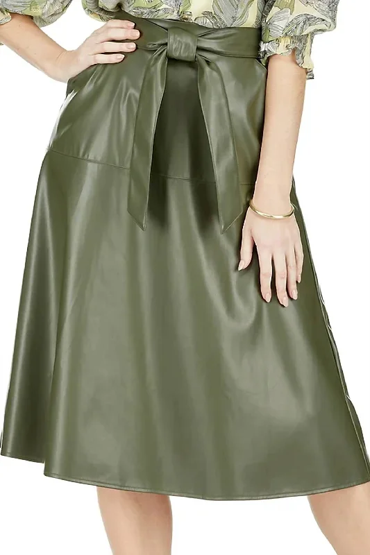 Women's Outdoor Attire Pleather Midi Skirt In Olive