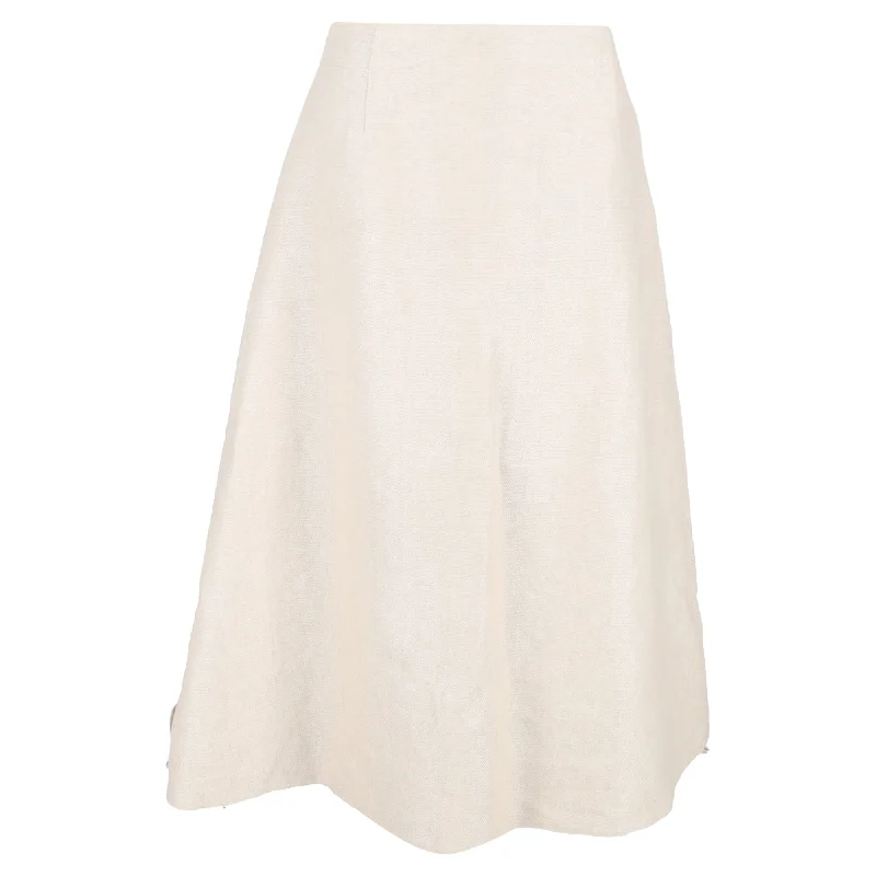 Unique Women's Fashion Pieces Theory Full Circle Midi Skirt in Beige Linen