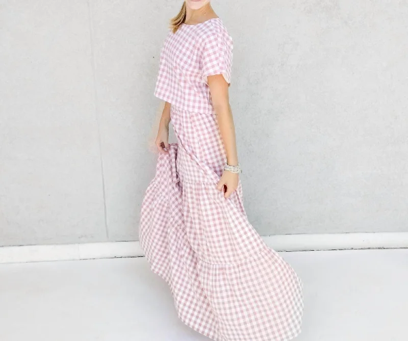 Women's Clothing For Work Gingham Set In Pink And White