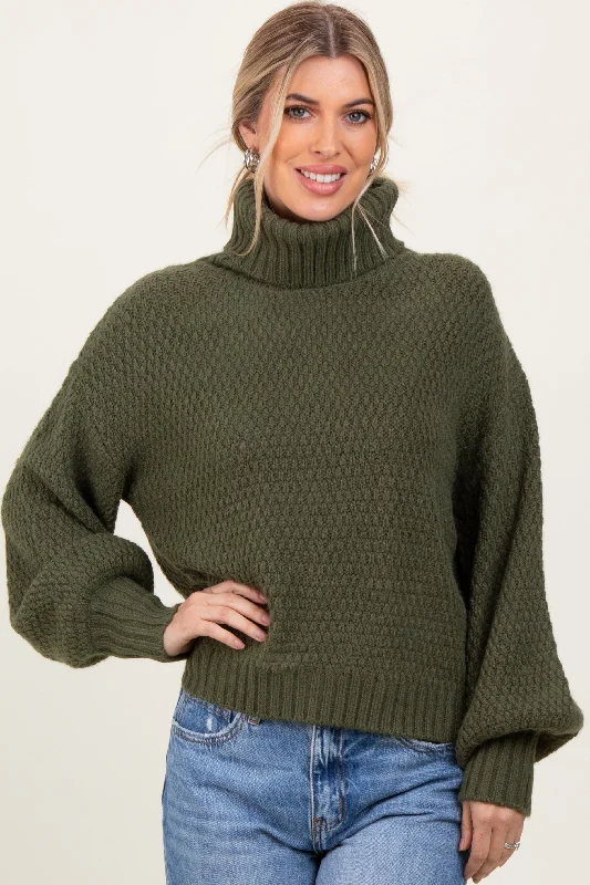 Sustainable Women's Clothing Olive Chunky Knit Turtleneck Sweater