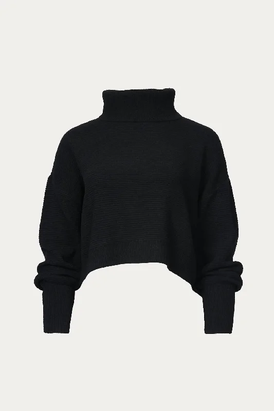 Best Online Clothing Boutiques Slouchy Cropped Turtleneck Sweater In Black