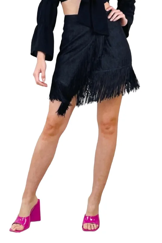 Sale Clothes Online Wrap Me In Fringe Skirt In Black