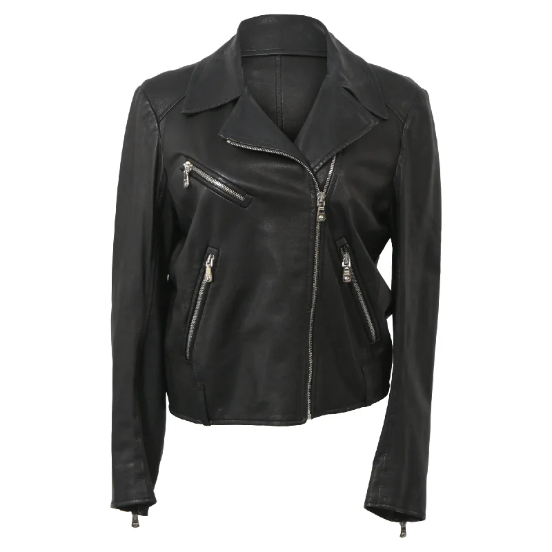 Affordable Women's Clothing Miu Miu Zipped Biker Jacket in Black Leather