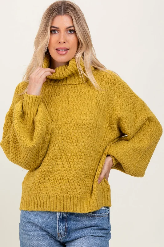 Women's Professional Clothes Yellow Chunky Knit Turtleneck Sweater