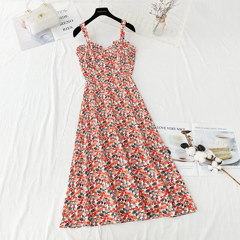 Women Apparel Gentle wind suspender dress French retro floral  4129