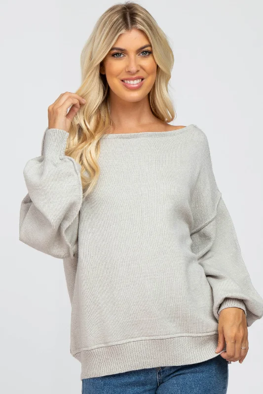 Discount Store Grey Boat Neck Bubble Sleeve Sweater