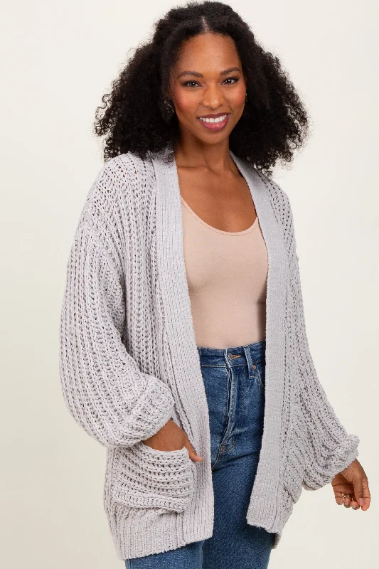 Women's Clothing Sale Online Heather Grey Chunky Knit Oversized Pocket Cardigan