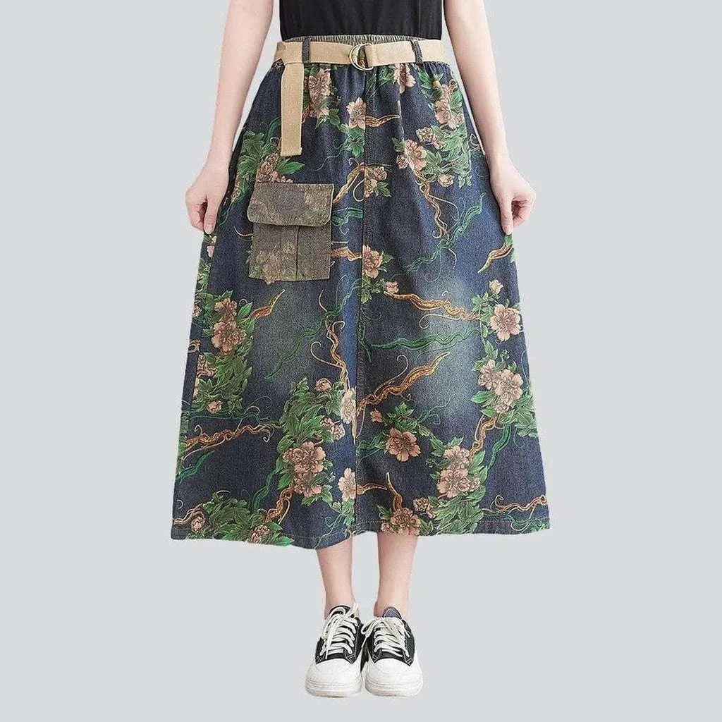 Clothes For Woman Cargo pocket painted denim skirt