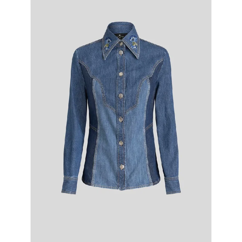 Women's Activewear Attire DENIM SHIRT WITH EMBROIDERY