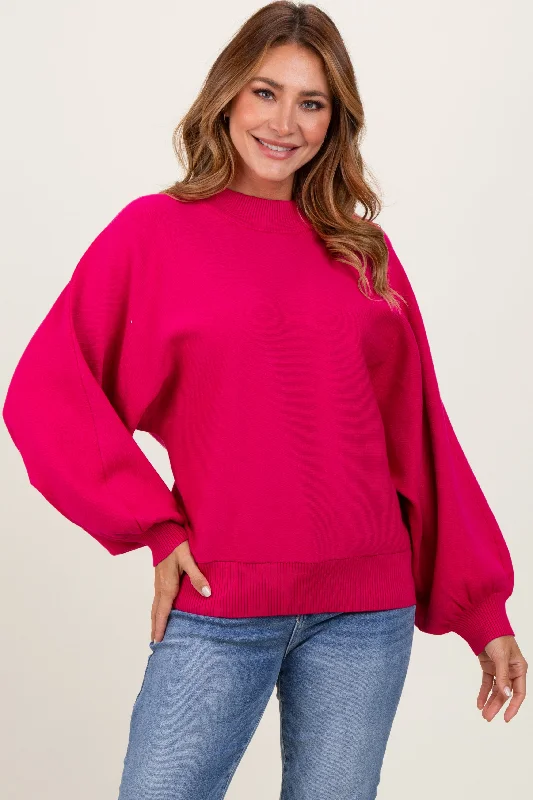 Weekend Sale Magenta Oversized Bubble Sleeve Sweater