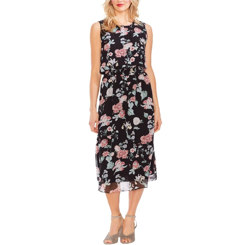 Timeless Women's Clothing Vince Camuto Womens Floral Midi Dress, Black, Small